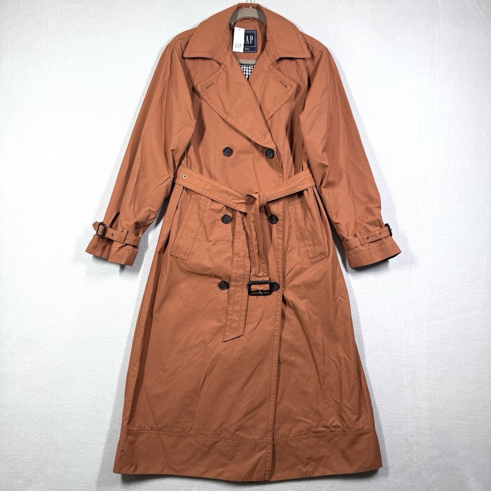 GAP Trench Coat Womens Small Belted Double Breasted Jacket Lined Orange NWT